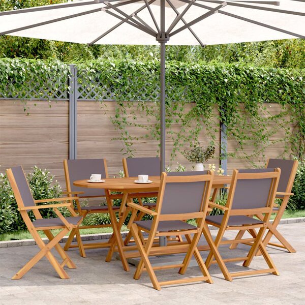 Yirova Garden Acacia Wood Dining Table with 6 Chairs in Anthracite and Brown