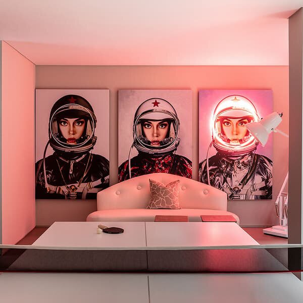 Neon - Space Girl Silver W/ Logos 80X120, Neon Artwork, 80cm x 120cm - Andrew Martin