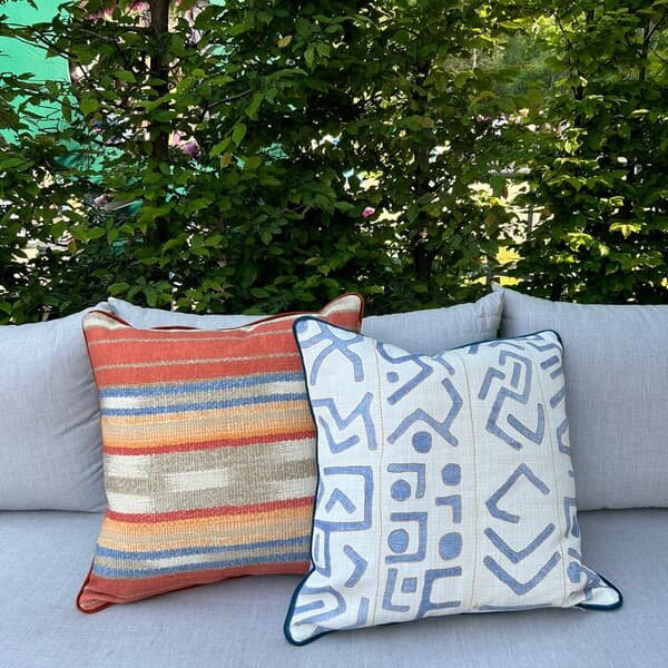 Trojan Denim Outdoor, Hollowfibre, Cushion, 55cm x 55cm - Andrew Martin Geometric