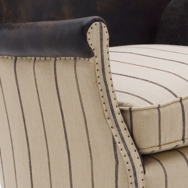 Harrow Chair, Chair, Ticking Stripe, Brown/Light Neutral/Patterned - Andrew Martin Leather