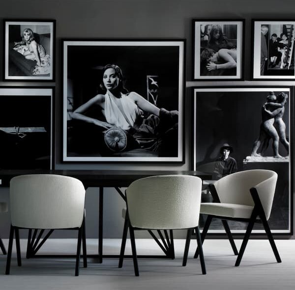 Ciri Dining Chair, Dining Chair, Black/White/Light Neutral - Andrew Martin Boucle