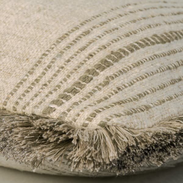Atrani Stripe Taupe Rectangular, Sustainable Feather, Cushion - Andrew Martin Sophie Paterson With Trim/Fringe & Linen & Linen Blend & Viscose Blend