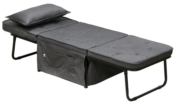 HOMCOM Fabric Sleeper Chair, Folding Chair Bed with Adjustable Backrest, Pillow, Side Pockets for Living Room, Charcoal Grey