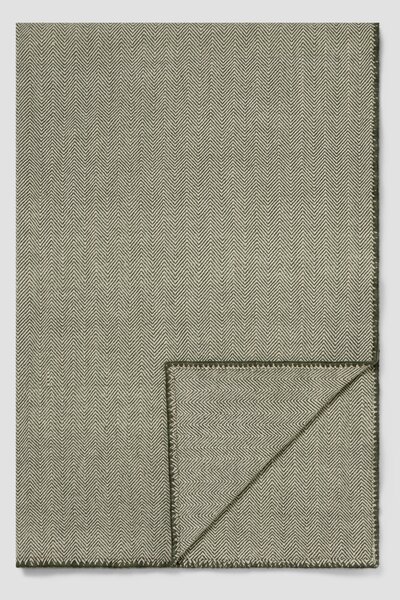 Fern Green Herringbone Wool Blanket | 140x220cm | Piglet in Bed