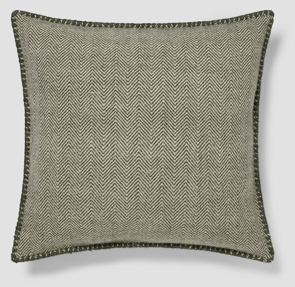 Fern Green Herringbone Wool Square Cushion Cover | 50x50cm | Piglet in Bed