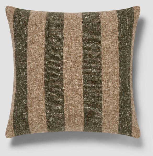 Fern Green & Oatmeal Wide Stripe Wool Square Cushion Cover | 50x50cm | Piglet in Bed