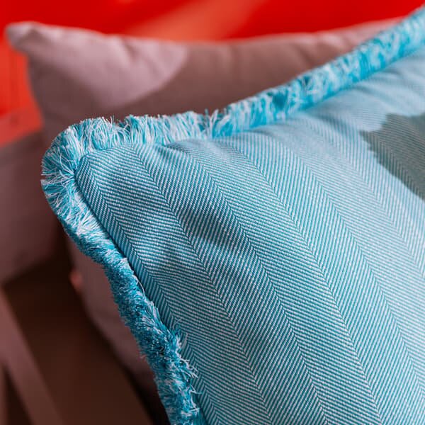 Riviera Turquoise, Hollowfibre, Cushion, 55cm x 55cm - Andrew Martin Sophie Paterson Herringbone