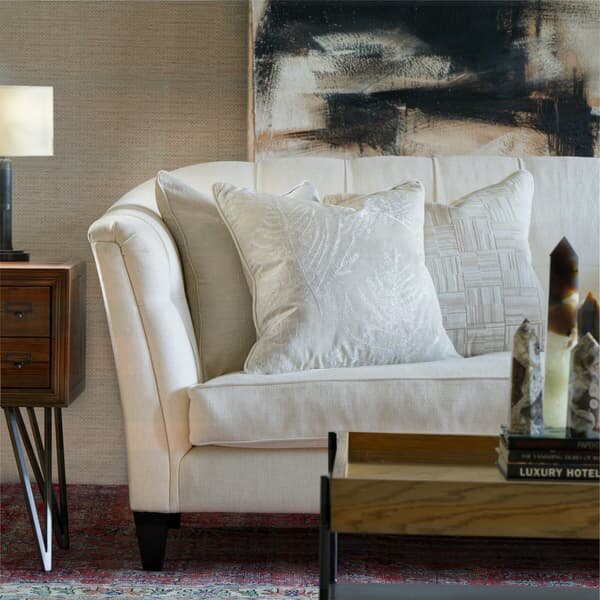 Columbus Ivory, Sustainable Feather, Cushion, 55cm x 55cm - Andrew Martin Satin Plain