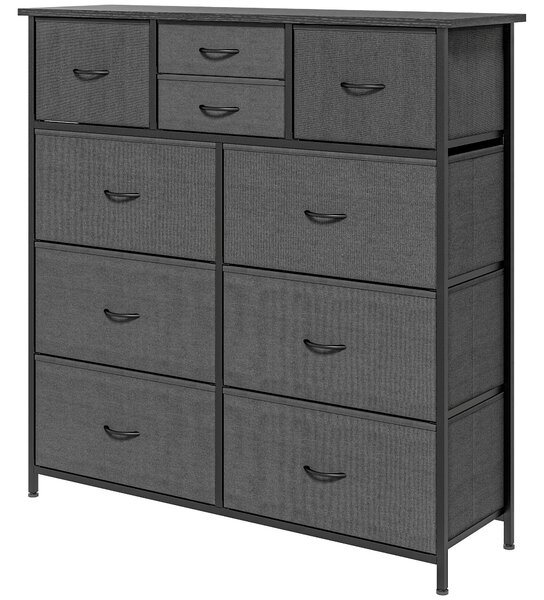 HOMCOM Bedroom Dresser: 10 Fabric Drawers, Steel Frame, Spacious Storage Solution, Ebony Shade