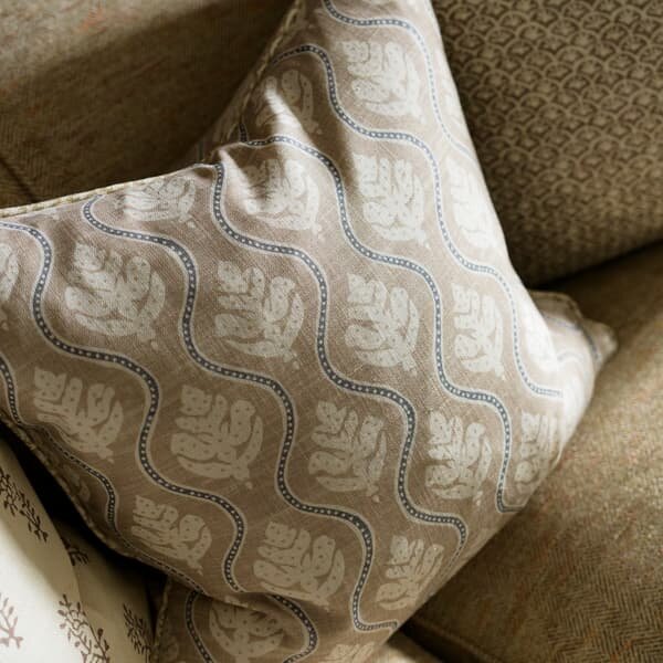 Fig Stone, Sustainable Feather, Cushion, 55cm x 55cm - Andrew Martin Linen & Linen Blend Floral & Small Prints
