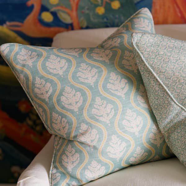 Fig Brook, Sustainable Feather, Cushion, 55cm x 55cm - Andrew Martin Linen & Linen Blend Floral & Small Prints