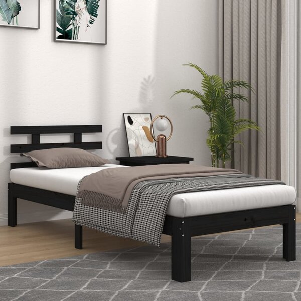 Bed Frame Black Solid Wood 75x190 cm 2FT6 Small Single