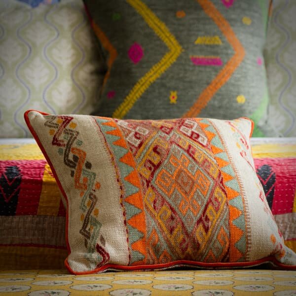 Frida Sunset, Sustainable Feather, Cushion - Andrew Martin Kit Kemp Cotton Blend & Linen Blend & Viscose Blend Geometric