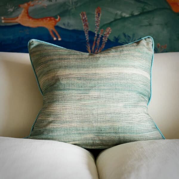 Puff Rain, Sustainable Feather, Cushion - Andrew Martin Kit Kemp Linen & Linen Blend Stripe