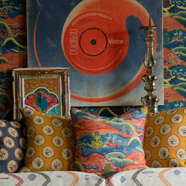 Meadow Multi, Sustainable Feather, Cushion, Meadow - Andrew Martin Kit Kemp Linen & Linen Blend Embroidered & Animal & Floral