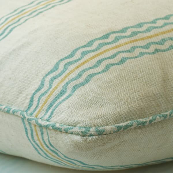 Rhubarb Brook, Sustainable Feather, Cushion, 55cm x 55cm - Andrew Martin Linen & Linen Blend Stripe