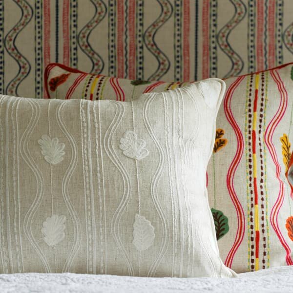 Falling Leaves Multi, Sustainable Feather, Cushion, Autumn - Andrew Martin Kit Kemp Linen & Linen Blend Embroidered & Floral