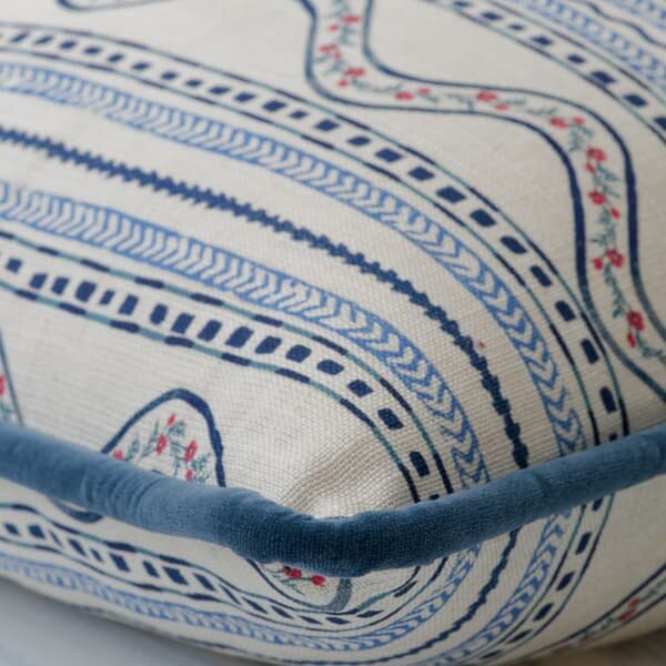 Flow Denim, Sustainable Feather, Cushion, Pink - Andrew Martin Kit Kemp Linen & Linen Blend Floral & Stripe