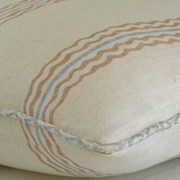 Rhubarb Stone, Sustainable Feather, Cushion, 55cm x 55cm, Sky - Andrew Martin Linen & Linen Blend Stripe