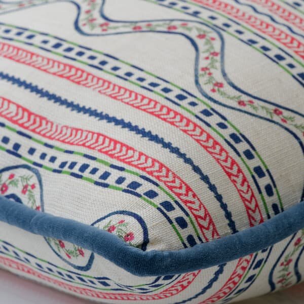 Flow Pink, Sustainable Feather, Cushion - Andrew Martin Kit Kemp Linen & Linen Blend Floral & Stripe
