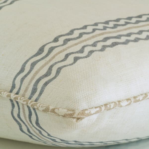 Rhubarb Cloud, Sustainable Feather, Cushion, 55cm x 55cm, Stone - Andrew Martin Linen & Linen Blend Stripe
