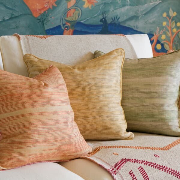 Puff Spring, Sustainable Feather, Cushion - Andrew Martin Kit Kemp Linen & Linen Blend Stripe