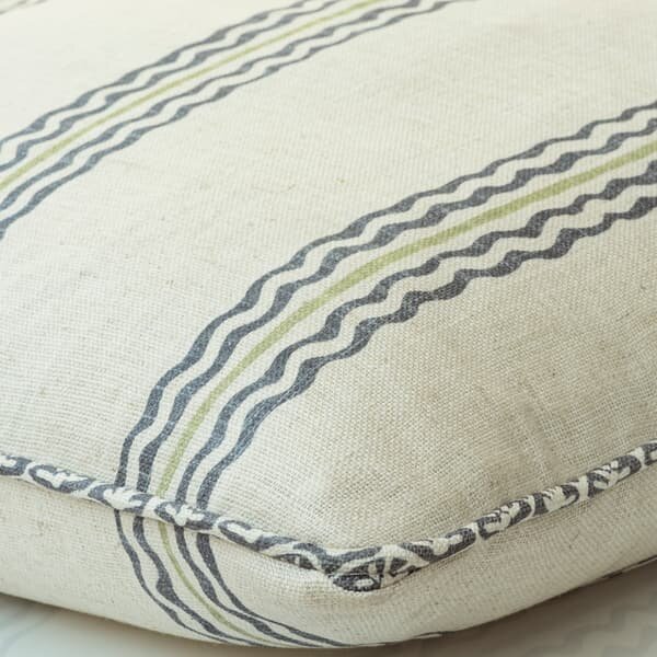 Rhubarb Iris, Sustainable Feather, Cushion, 55cm x 55cm - Andrew Martin Linen & Linen Blend Stripe