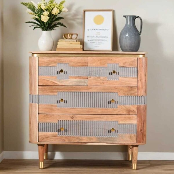Wayne Wooden Chest Of 4 Drawers In Natural And Grey