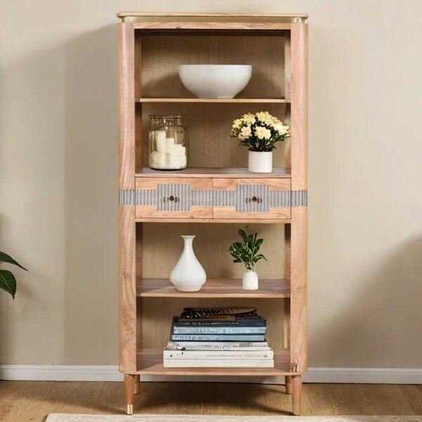 Wayne Wooden Bookcase With 2 Drawers In Natural And Grey