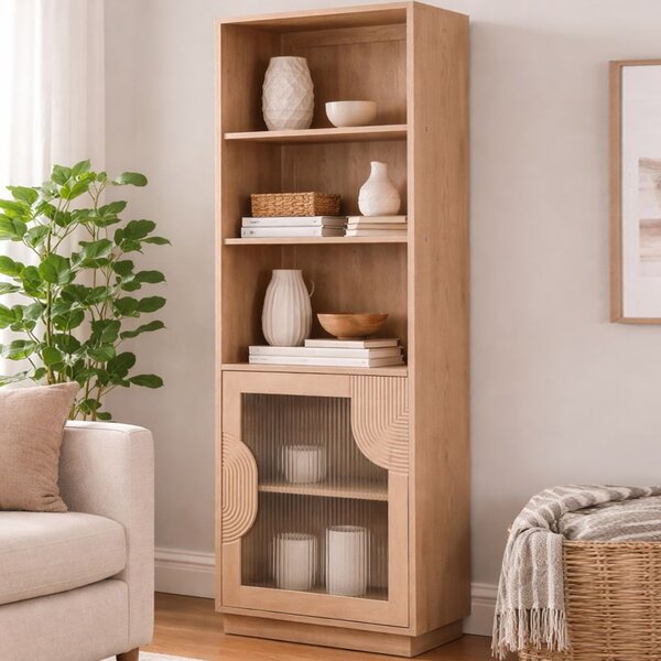 Inglewood Wooden Bookcase With 1 Door In Natural