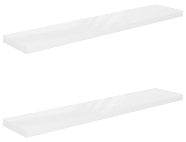 Floating Wall Shelves 2 pcs High Gloss White 120x23.5x3.8 cm MDF