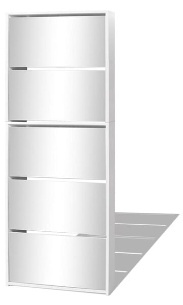 Shoe Cabinet 5-Layer Mirror White 63x17x169.5 cm