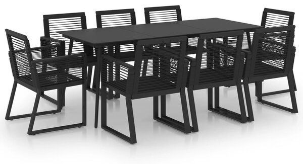 9 Piece Outdoor Dining Set PVC Rattan Black