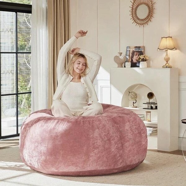 4-Foot Medium Bean Bag Sofa Chair with Eco‑Friendly Bead Filling, Reading Lounger for Adults and Guests, 100L x 100W x 50H cm, Pink Aosom UK