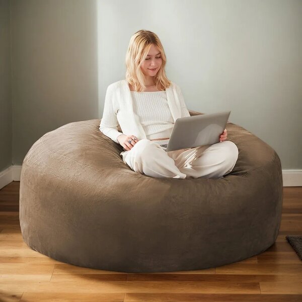 5-Foot Bean Bag Sofa Chair with Eco-Friendly Bead Filling, Foldable Portable Lounge Chair Perfect for Bedroom, 120L x 120W x 60H cm, Coffee Aosom UK