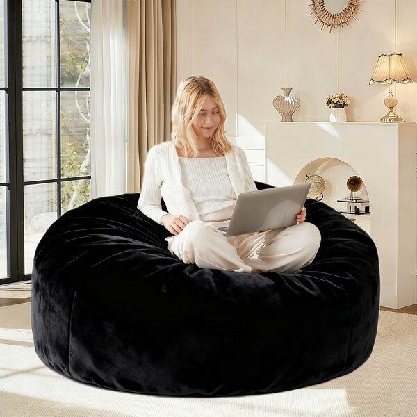 4-Foot Medium Bean Bag Sofa Chair with Eco‑Friendly Bead Filling, Washable Cover, Reading Lounger for Adults, 100L x 100W x 50H cm, Black Aosom UK