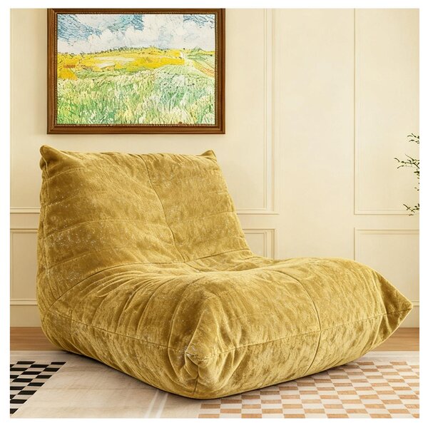 Chenille Bean Bag Lazy Sofa with High-Rebound Sponge, Ergonomic Soft Chair for Family, Children and Pets, 110L x 90W x 67H cm, Yellow Aosom UK