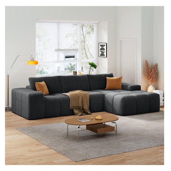Soft L-Shaped Cloud Sofa with Premium Chenille and High-Resilience Foam, Shape-Retaining Seat with Armrests, 290L x 177W x 62H cm, Black Aosom UK