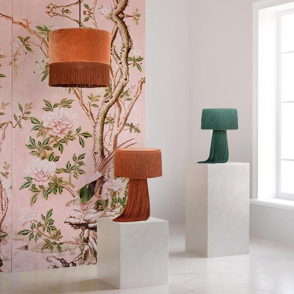 Modern Atolla Brick Tassel Table Lamp with Soft Fabric Shade, Light with Extra-Long Cord, Simple Switch ,25.5L x 25.5W x 37H cm, Brick Aosom UK