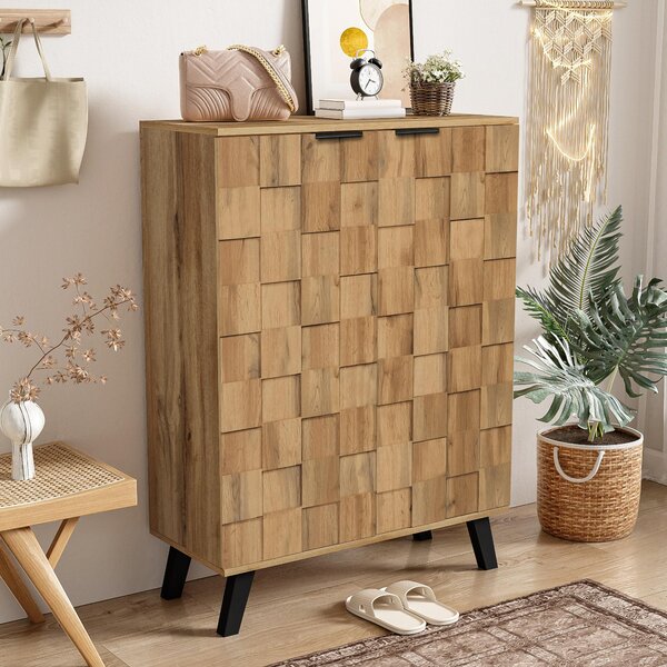 Modern Shoe Cabinet with Adjustable Shelves and Soft-Closing Hinges, Large Storage Locker for Boots and Hallway, 80L x 35W x 110H cm, Wood Aosom UK