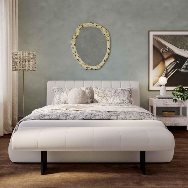 Karol King Bed Frame with Integrated Slatted Base and Structural Joints, Bed Base with Sturdy Construction, 234L x 179W x 94H cm, Cream Aosom UK