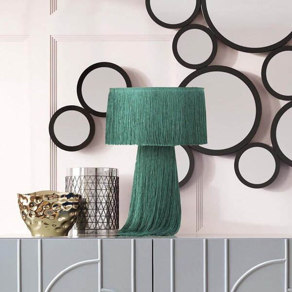 Stylish Atolla Tassel Table Lamp with Bohemian-Inspired Style, Soft Textured Tassel Light with Weighted Base, 25.5L x 25.5W x 37H cm, Green Aosom UK