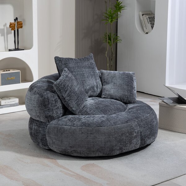 Skin-Friendly Chenille Bean Bag Chair with 3 Pillows, Memory Foam Filling, High Back Lounger for Adults, Kids, 108L x 108W x 52H cm, Gray Aosom UK