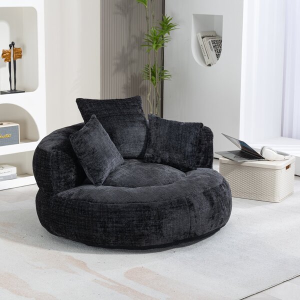 Luxurious Bean Bag Chair with 3 Pillows, Memory Foam Filling, Chenille Fabric, Lazy Sofa with High Back Design, 108L x 108W x 52H cm, Black Aosom UK