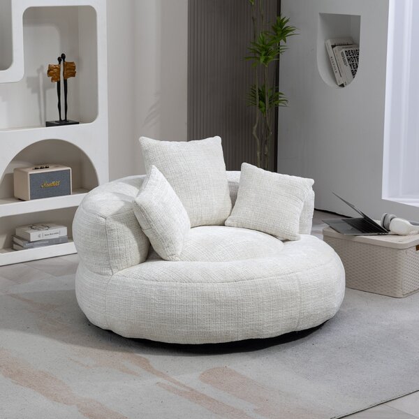 Modern Lazy Sofa Bean Bag Chair with Shredded Memory Foam, Chenille Fabric, Luxurious High Back Accent Chair, 108L x 108W x 52H cm, Beige Aosom UK