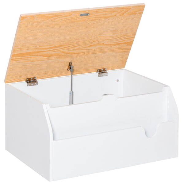 HOMCOM Toy Storage Organizer Wooden Toy Box with Book Slot, the Lid Fitted with a Gas Rod, Safe for Children, White Aosom UK
