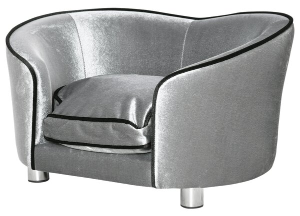 PawHut Pet Sofa with Storage Pocket, Modern Dog Bed & Cat Lounger, Removable Cushion, 69x49x38cm, Silver Grey Aosom UK