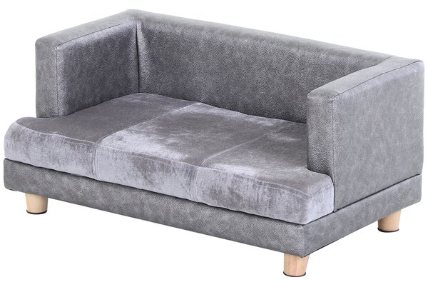 PawHut Dog Sofa Bed for Small-Sized Dogs, Elevated Pet Chair with PU Cover, Soft Cushion, Cat Couch Lounger with Anti-slip Legs - Grey