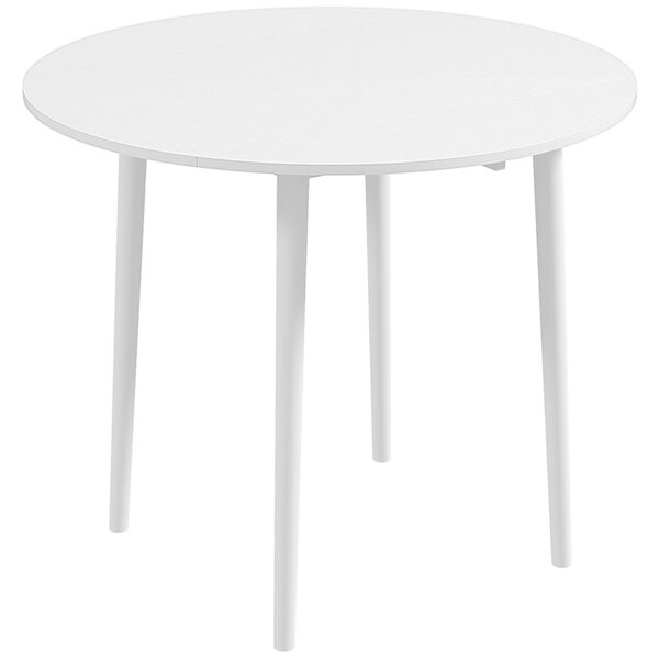 HOMCOM Folding Kitchen Table with Wood Legs, Round Wood Dining Table for Dining Room, Drop Leaf Dining Table, White Aosom UK