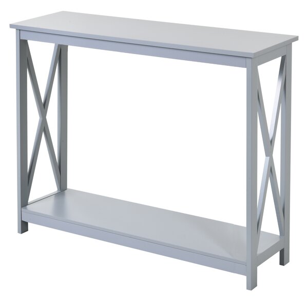 HOMCOM Console Table Hallway Desk w/Storage Shelf, X Design for Living Room Entryway, Grey Aosom UK